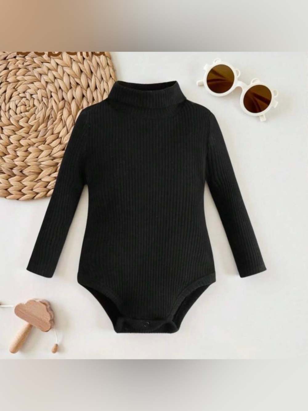 SHEIN Baby Girl Casual Solid Color Turtleneck Long Sleeve Bodysuit